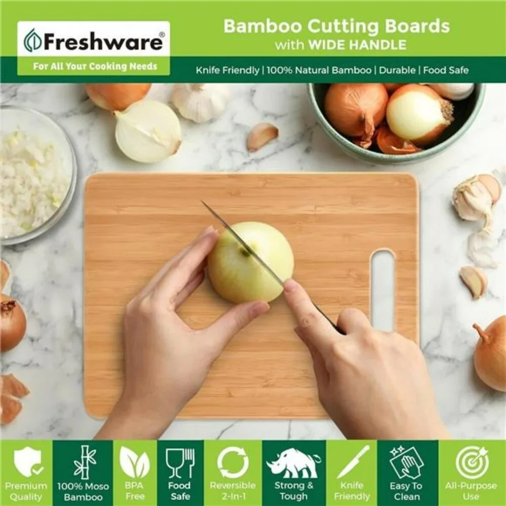 Bamboo Cutting Board Set of 3 Kitchen Wood Chopping Meat Vegetables Cheese